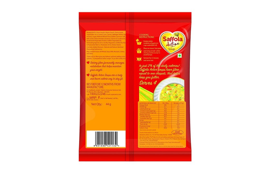 Saffola Active Creamy Sweetcorn Soup    Pack  44 grams